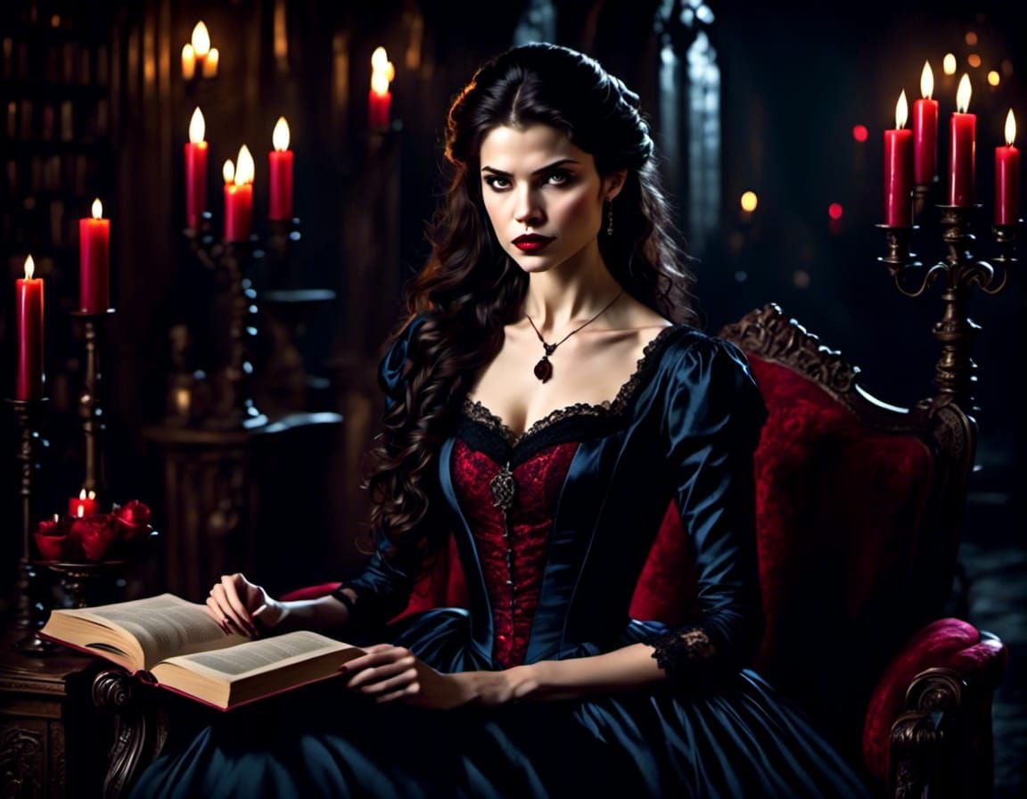 Victorian Vampire Lady in Hyperrealistic Style