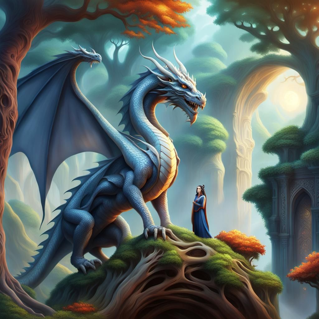 Majestic Dragon Perched on Mystical Tree