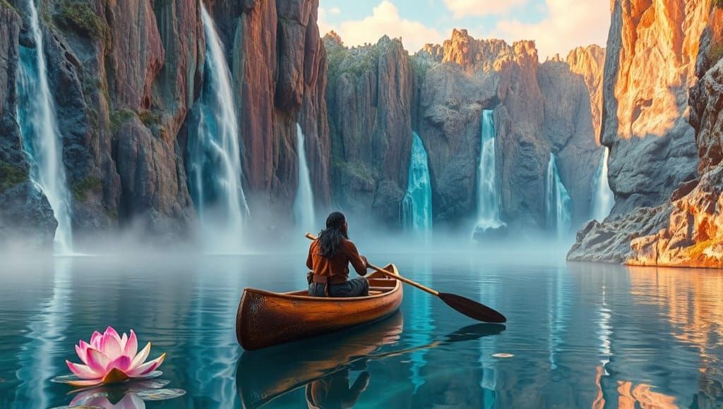 Ancient Iroquois Warrior Radiates Serenity in Luminous Lagoo...