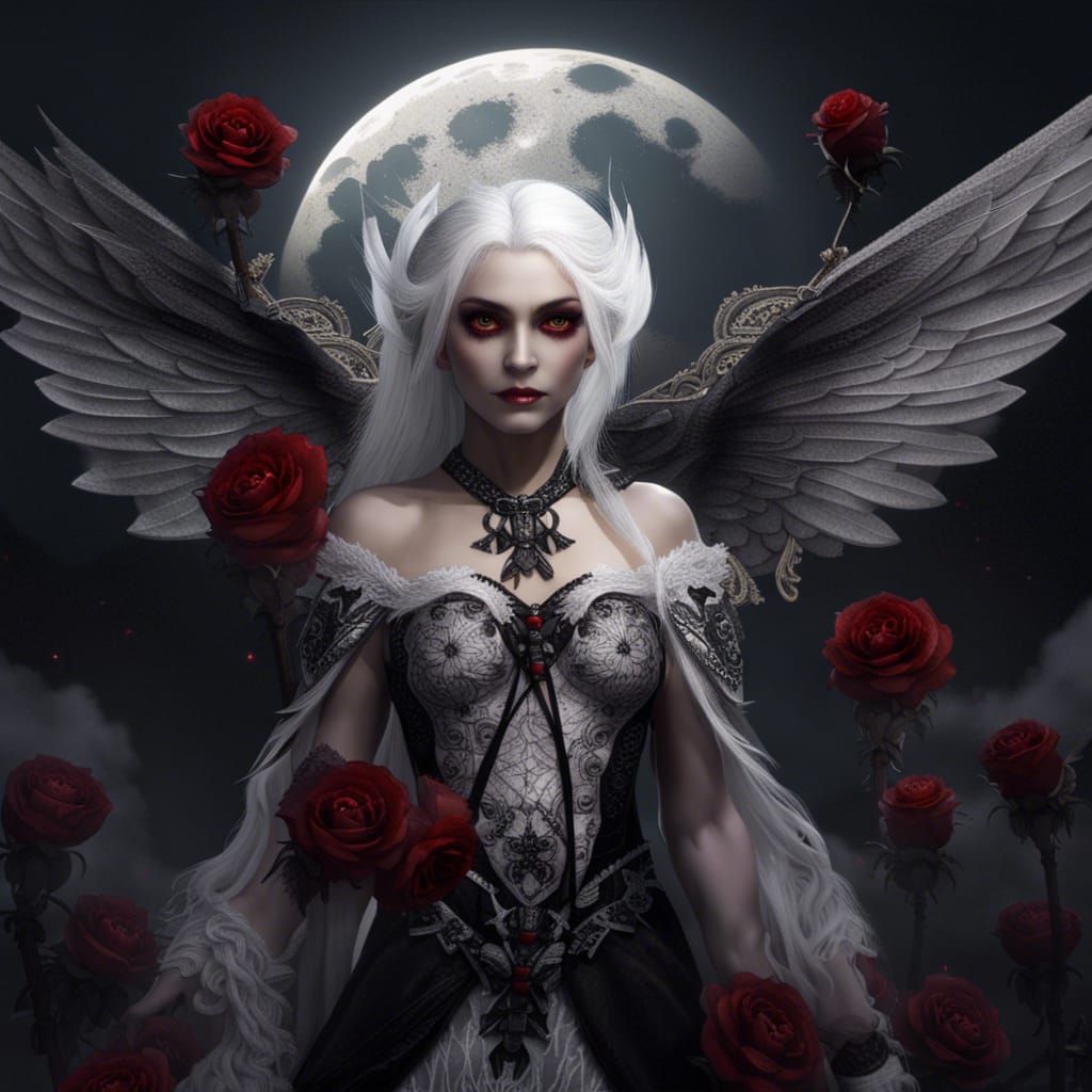 Vampire Elf Woman in Moonlight, Detailed Digital Art