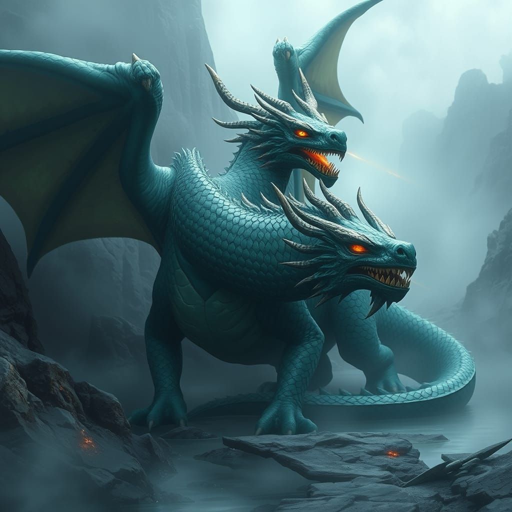 Realistic Dragon in a Misty Landscape