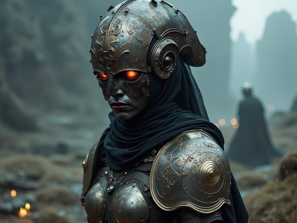 Dark Fantasy Warrior in Distressed Armor