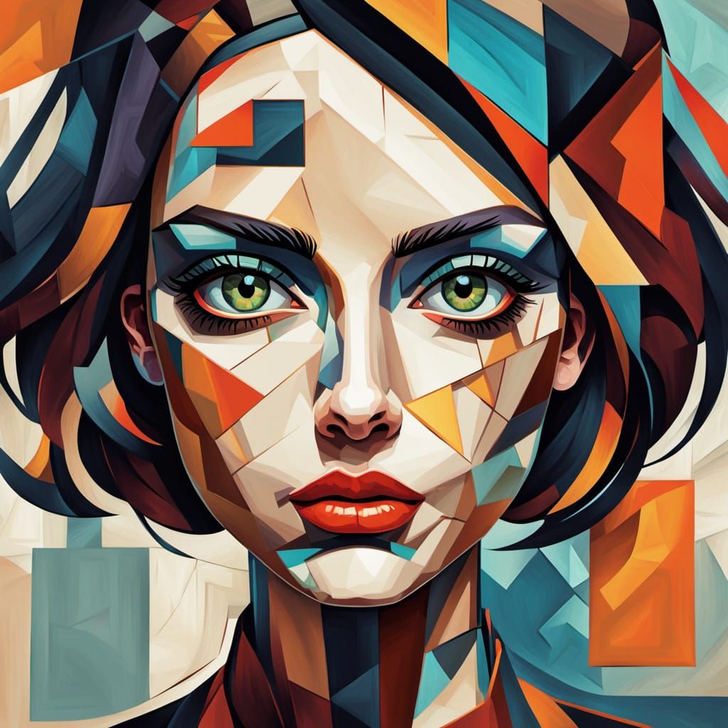Geometric Portrait of a Woman in Cubist Style