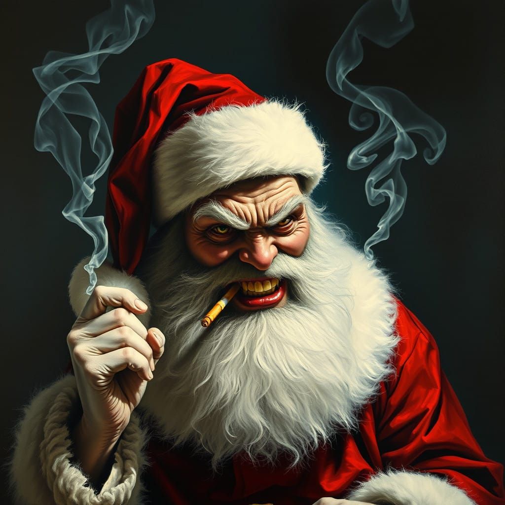 Cyberpunk Santa Claus Smoking in Noir Darkness