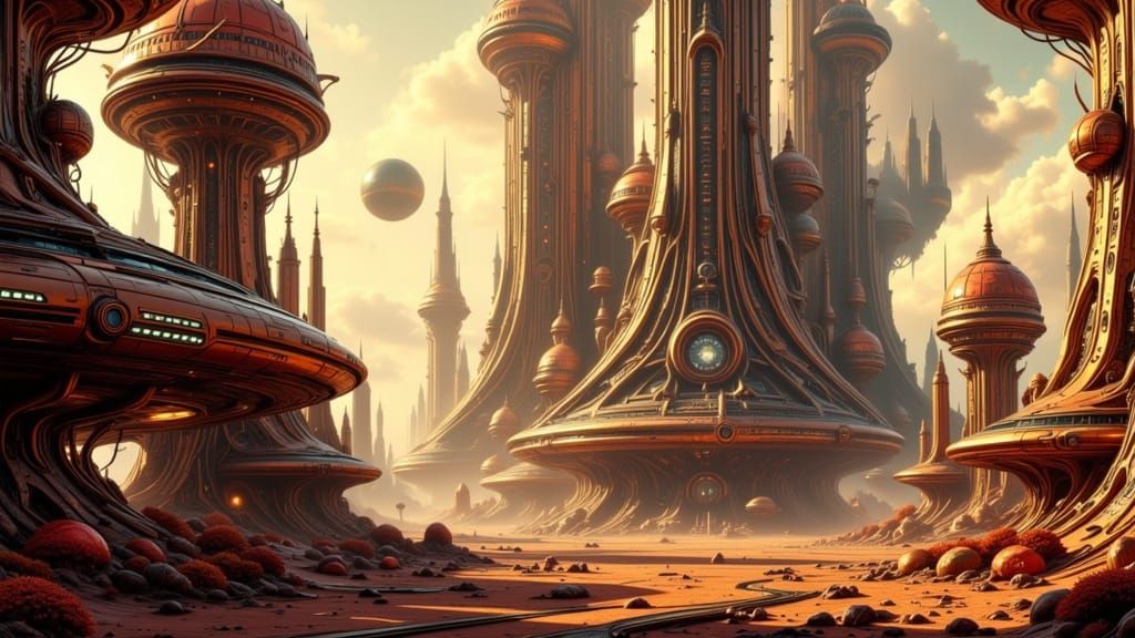 Futuristic Cityscape on Rusty Alien Planet