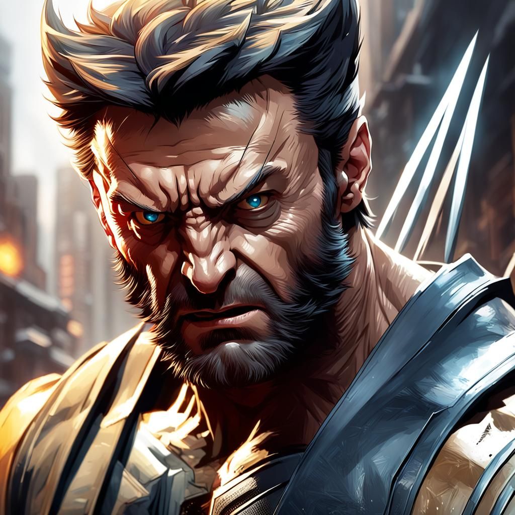 Wolverine Portrait in Dynamic Lighting, Hyperdetailed Art