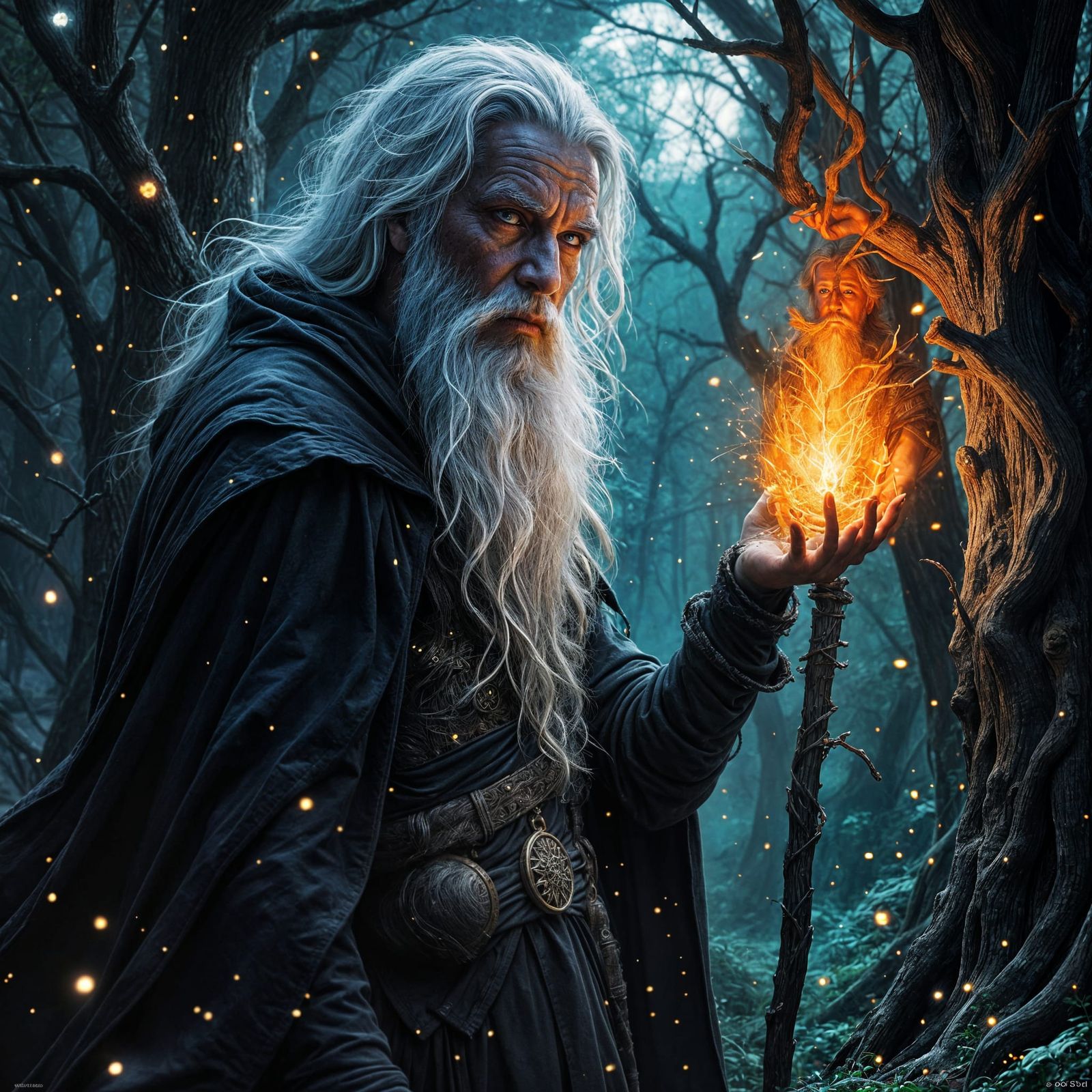 Mystical Wizard in a Hidden Grove: Dark Fantasy Art