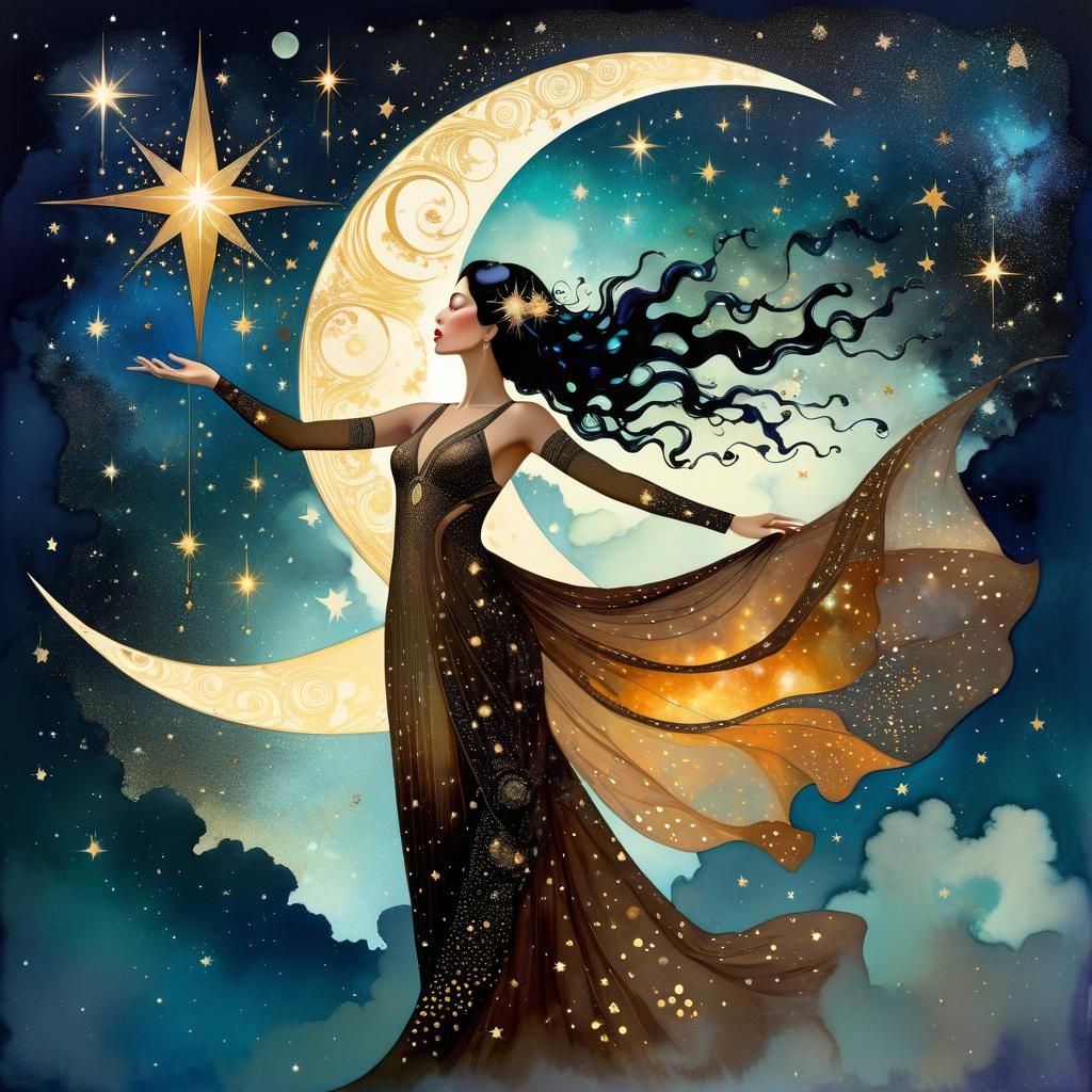 Hispanic Goddess Reaching for a Shooting Star