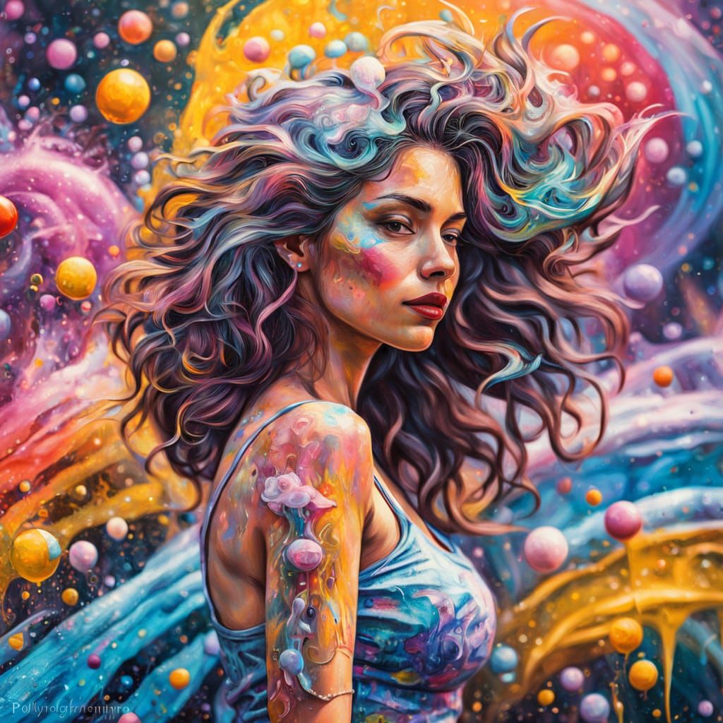 Vibrant Gingham Goddess in Cosmic Dreamscape