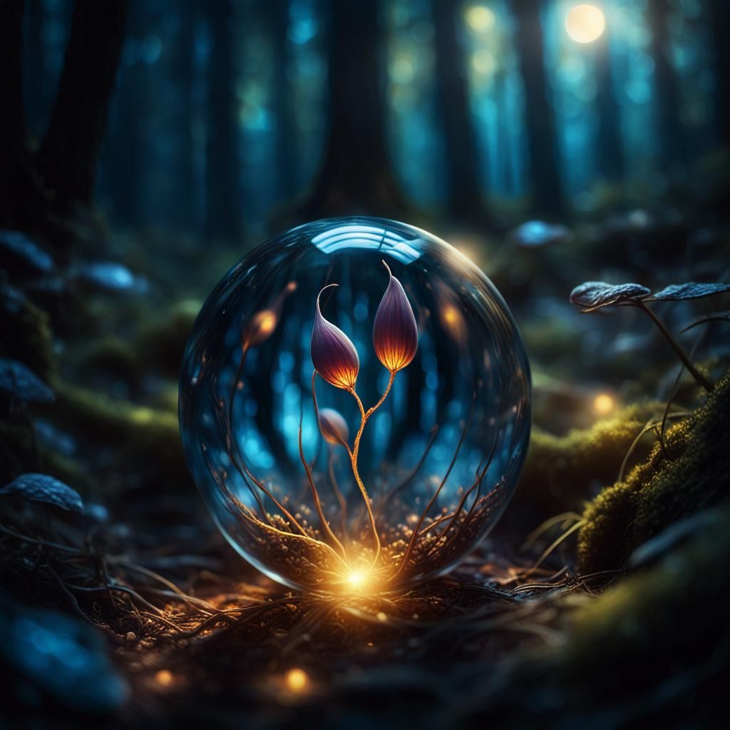 Glowing Seed in Mystical Forest: Hyper-Realistic Fantasy