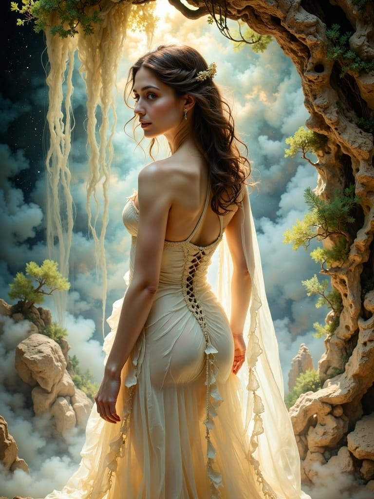 Woman in Translucent Veil, Pre-Raphaelite Style