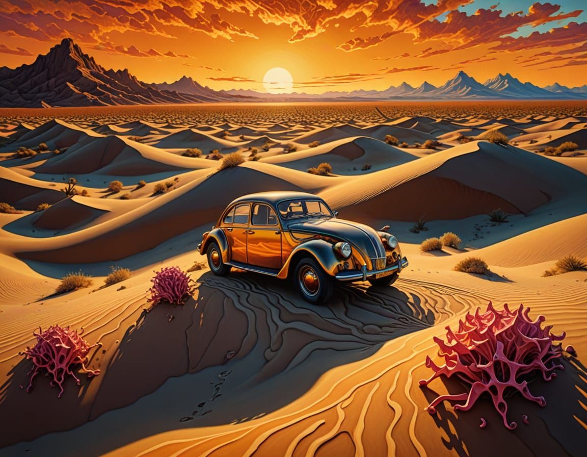 Dreamlike Desert Landscape in Vibrant Iridescent Hues