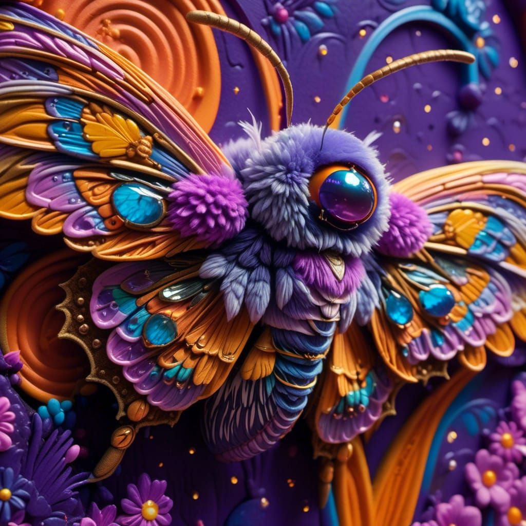 Graffiti Moth with Glowing Wings in Urban Art