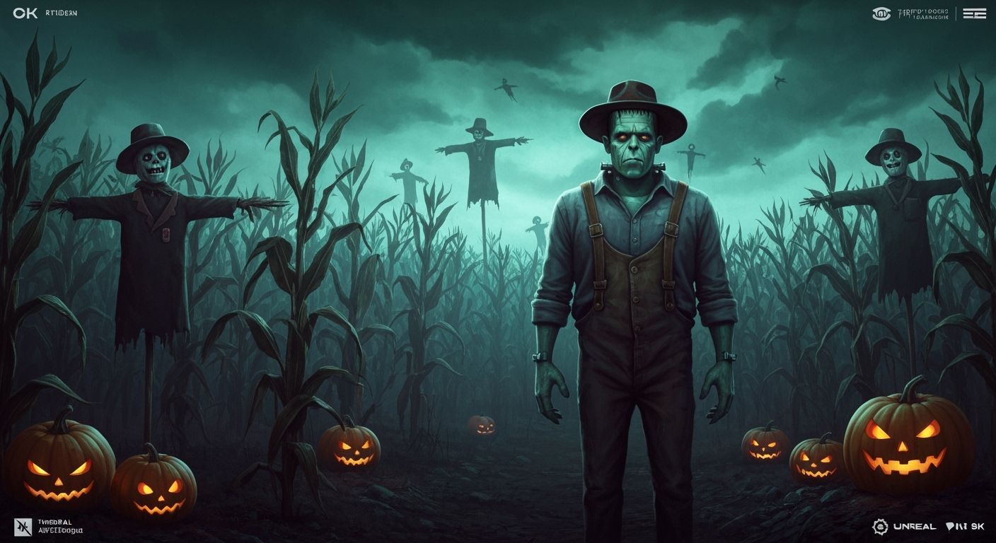 Frankenstein Farmer in Haunted Corn Maze Halloween