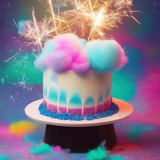 Colorful Cotton Candy Cake with Sparklers, Product Photograp...