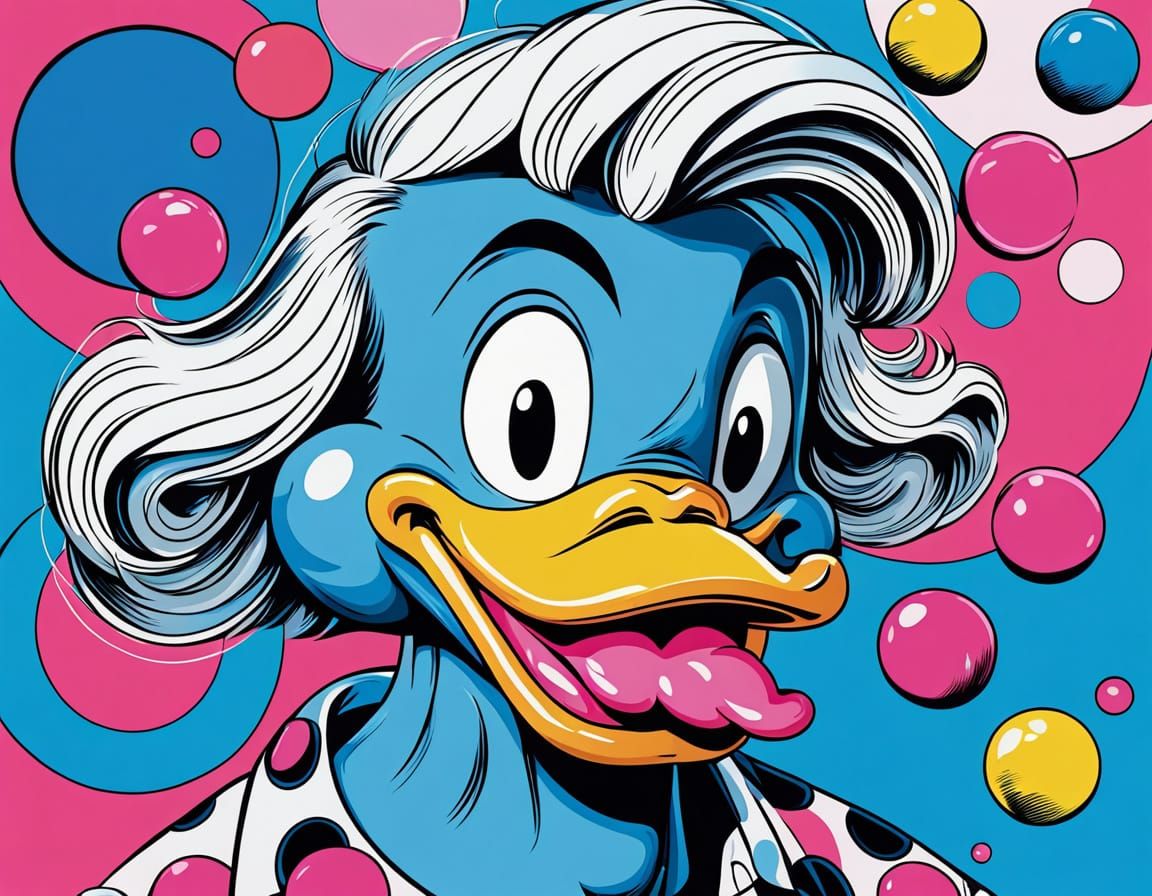 Mr. Scrooge McDuck Blows Bubble Gum in Vibrant Pop Art Style