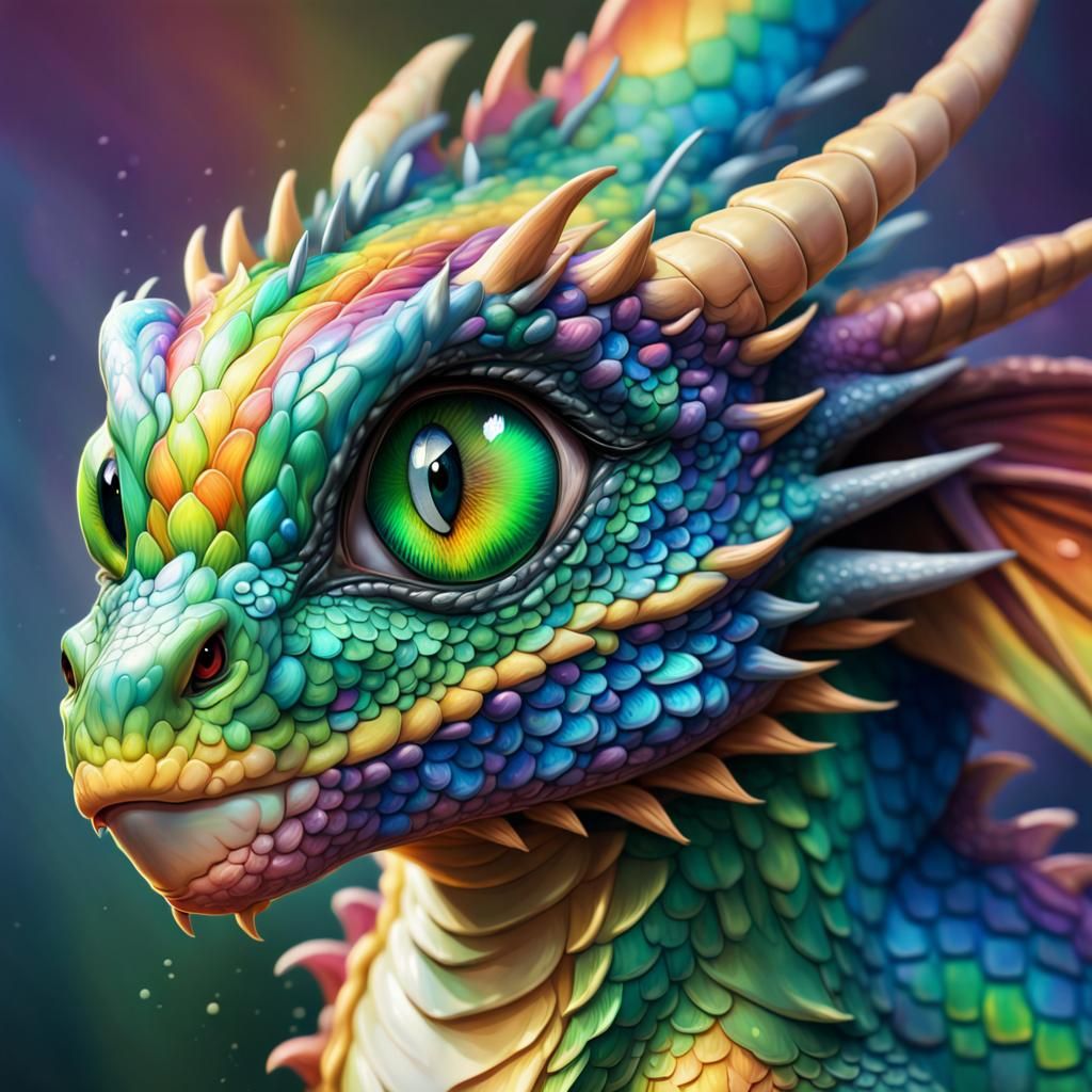 Beautiful Rainbow Dragon with Green Eyes