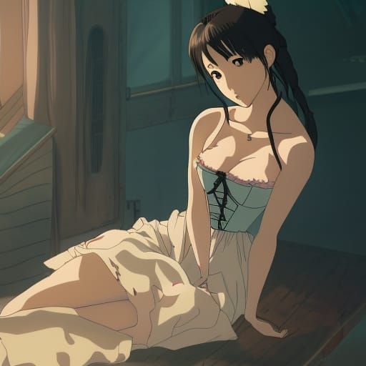 Anime Girl in Corset, Studio Ghibli Style