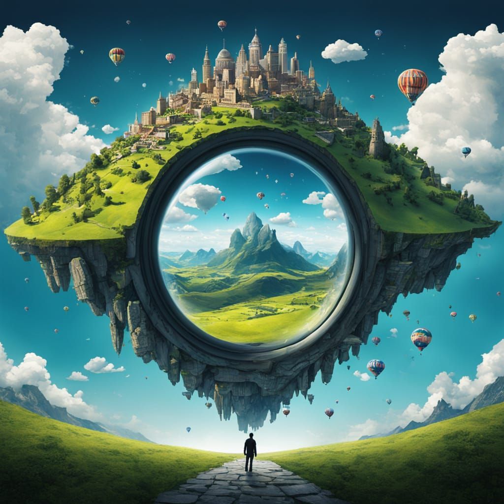 Surreal Fantasy Landscape with Vibrant Optical Illusions