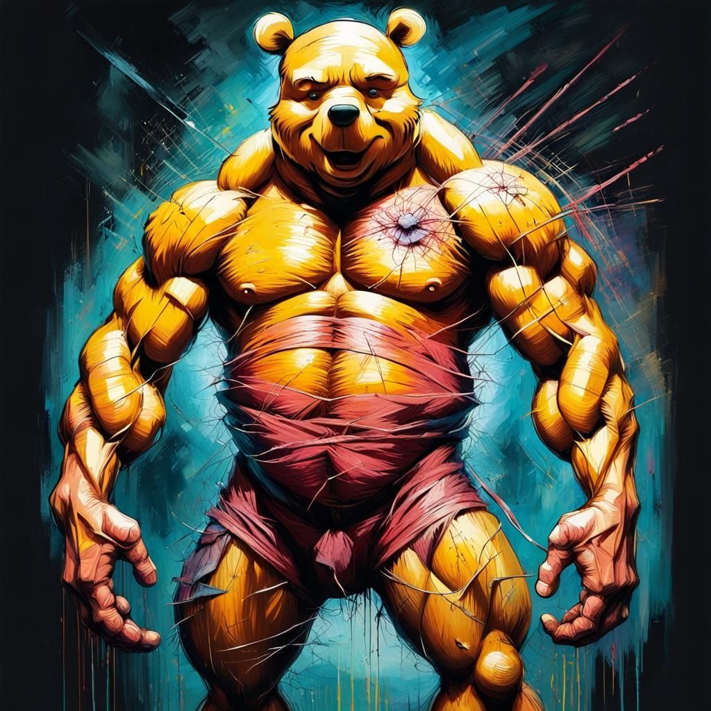 Horror Bodybuilder Winnie the Pooh in Post-Impressionist Sty...