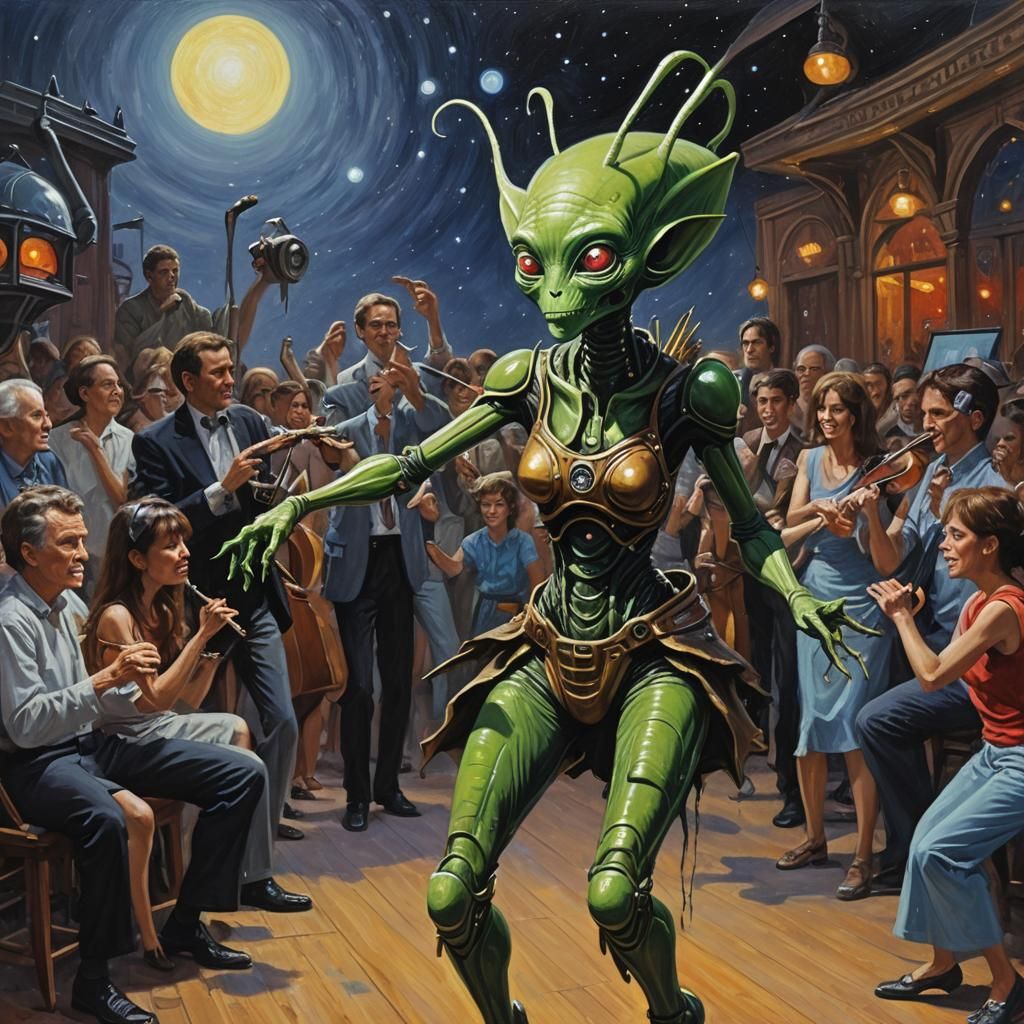 Alien Lady Dancing: An Oil Painting