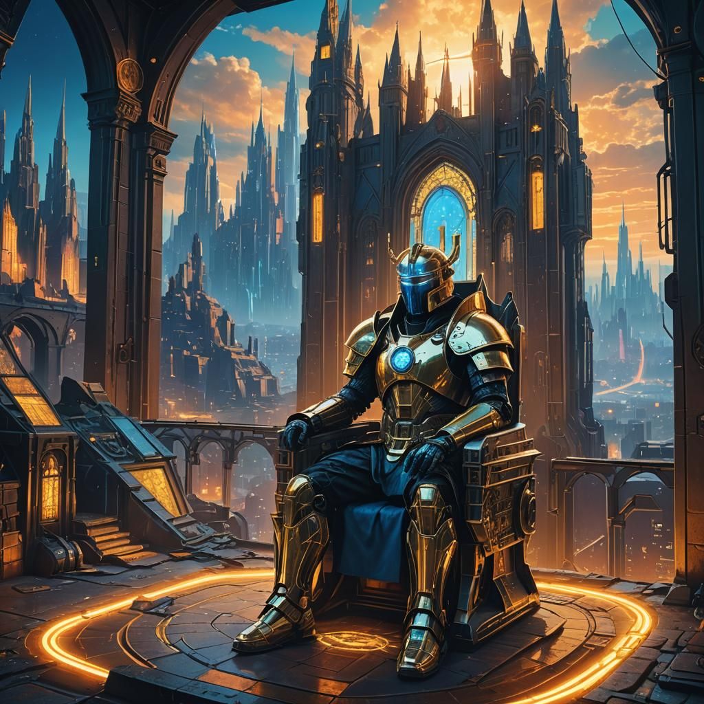 Cyberpunk Medieval Realm Fusion in Digital Matte Painting