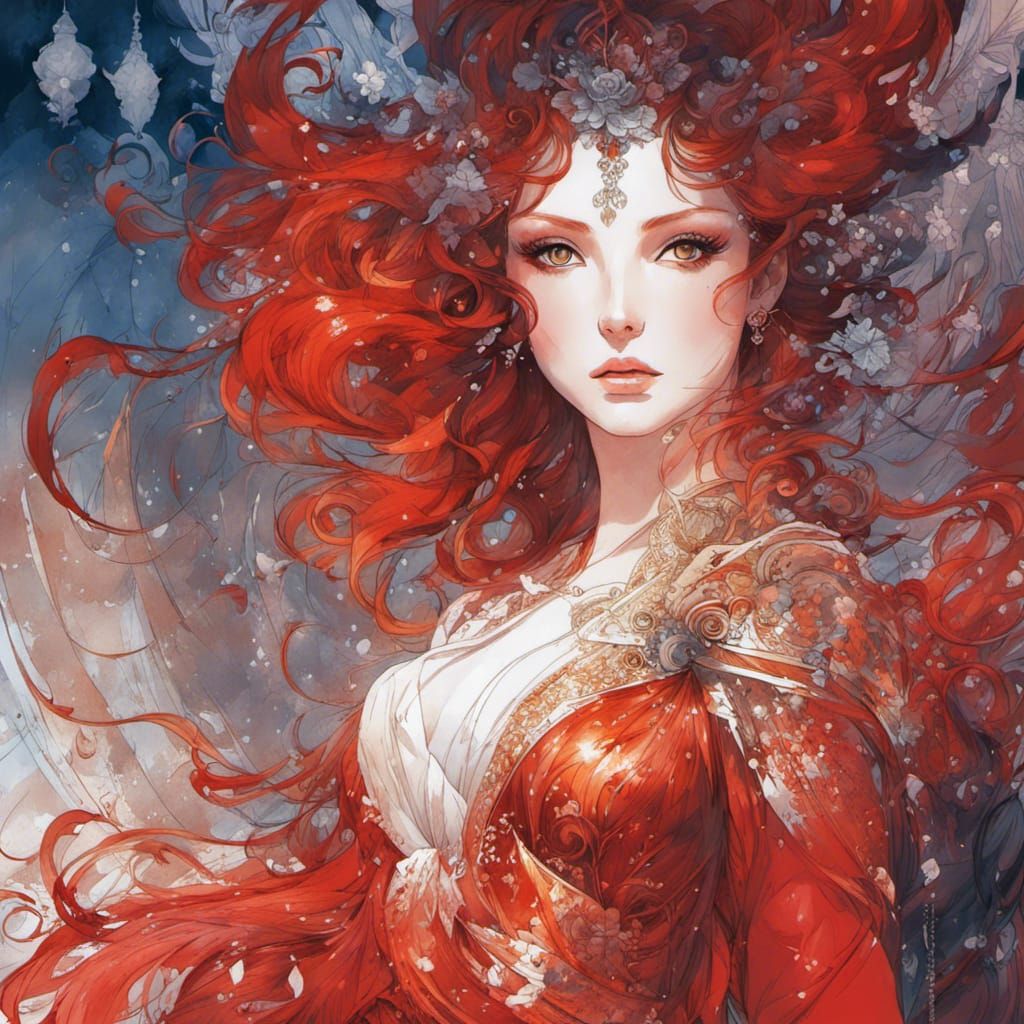 Red-Headed Goddess Portrait in Detailed Digital Art Style