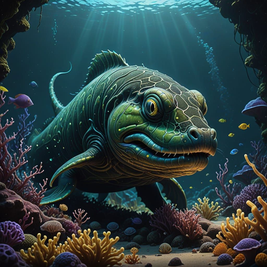 Mystical Moray Eel in a Bioluminescent Abyss
