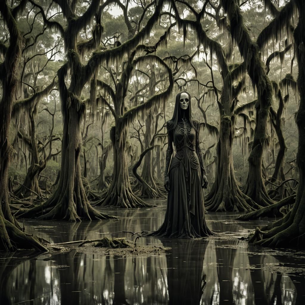 Eerie Swamp Stalker: A Gothic Horror Illustration