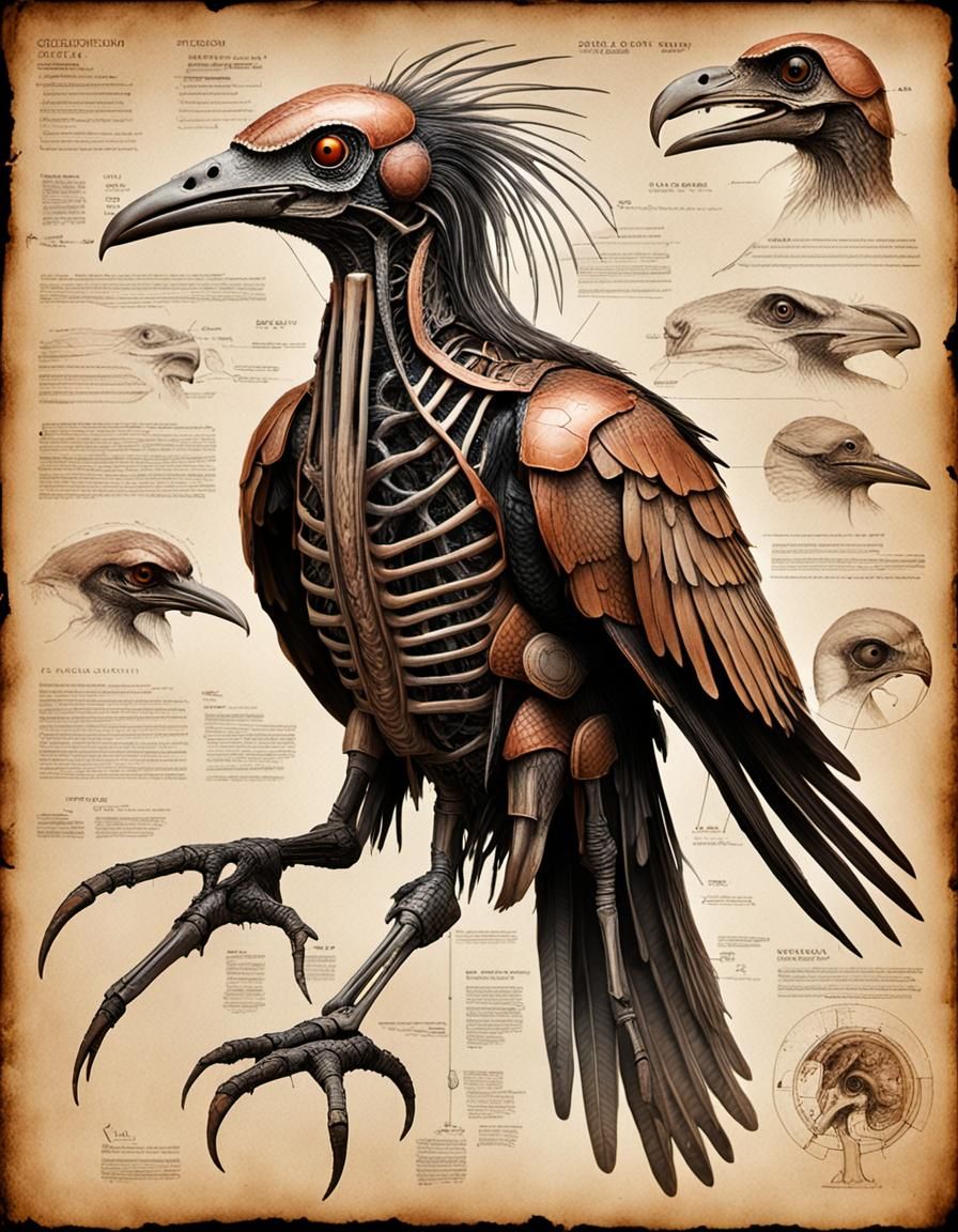 Anatomical Ink Diagram of Mutant Prehistoric Bird