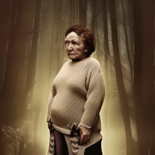 Cinematic Sweater-Knitting Grandmother in Digital Matte Pain...
