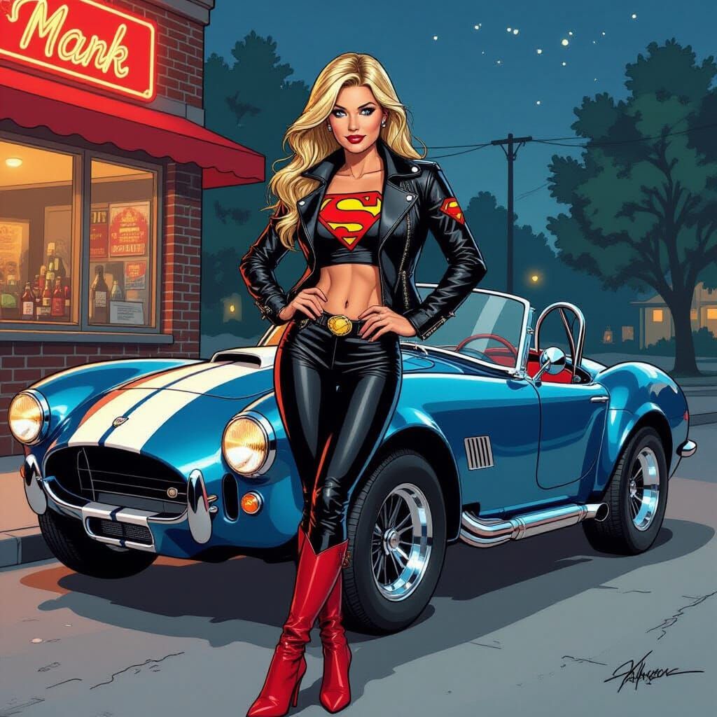 Supergirl Leaning on a Cobra, Comic Art Style