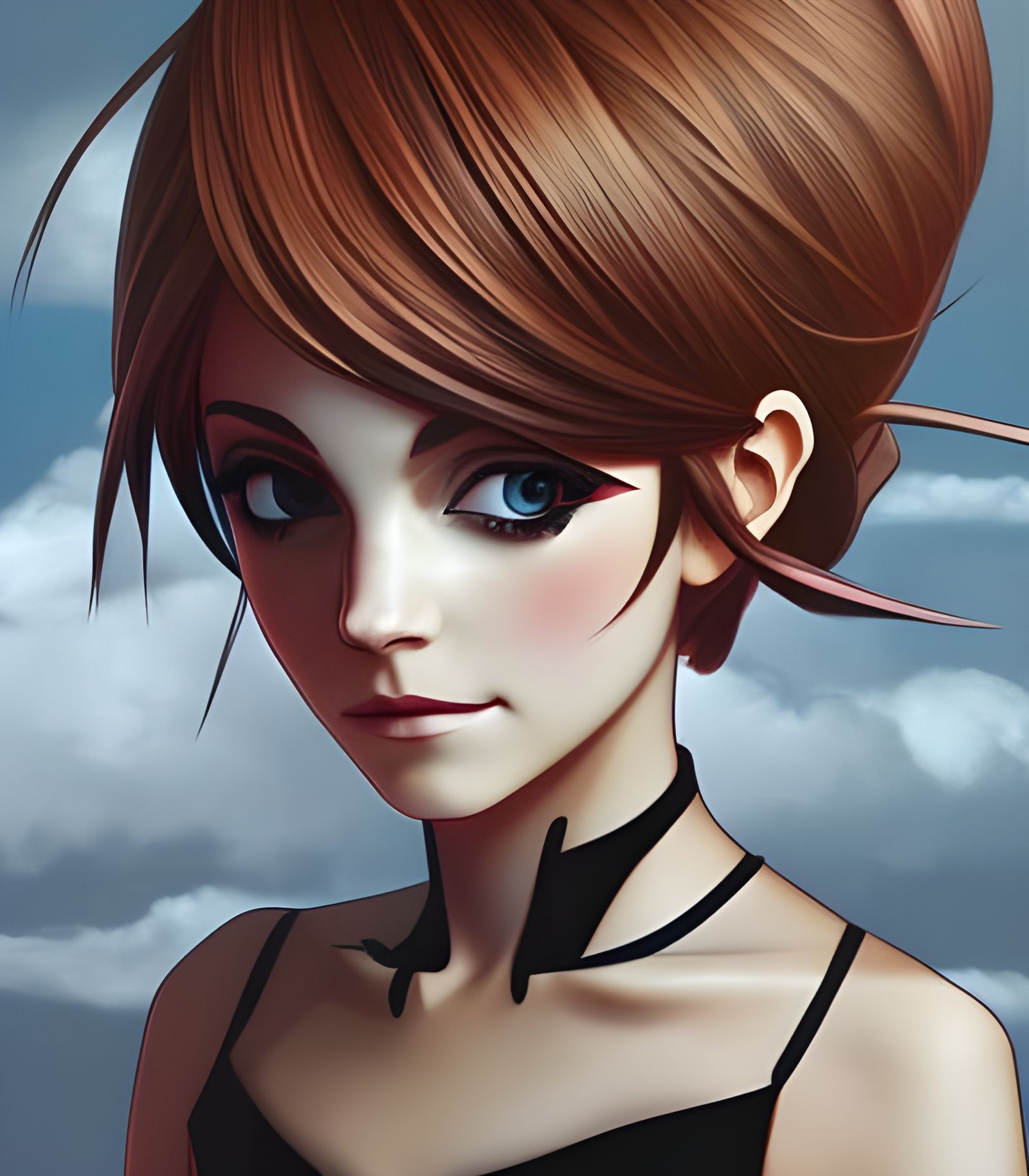 Emma Watson as Anime Character in Black Dress