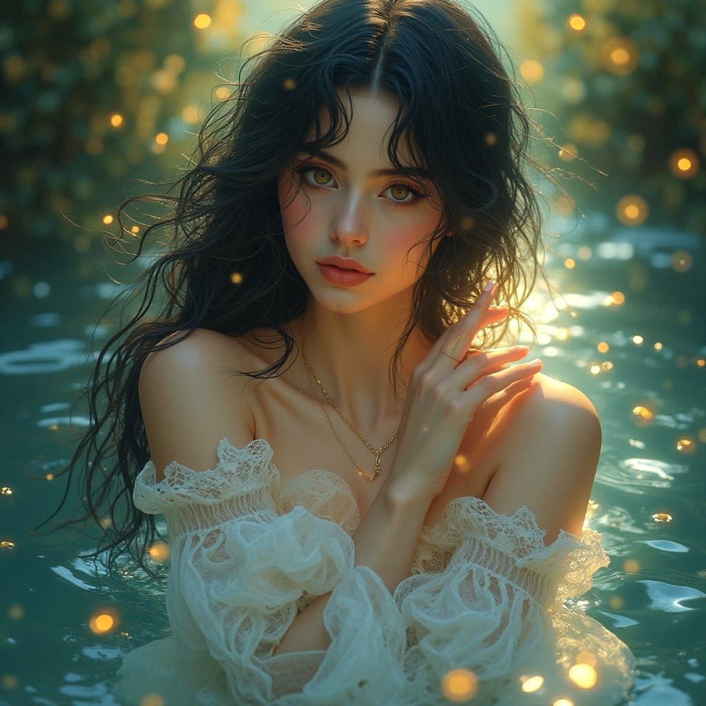 Ethereal Anime Woman in Watercolor Style