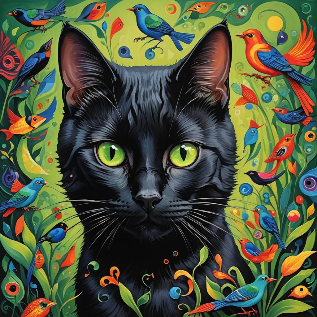 Surreal Pop-Art Portrait of a Black Cat