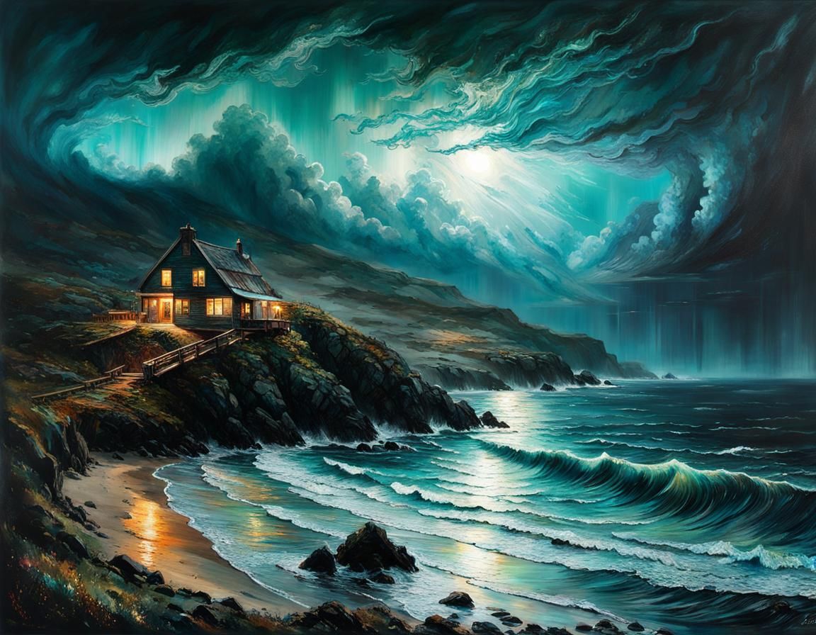 Dramatic Stormy Sea with Godrays, Digital Art