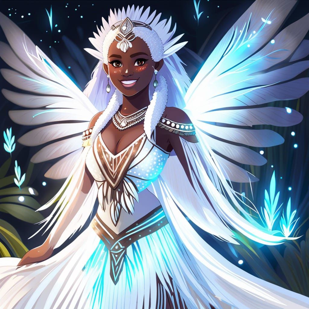 Melanesian Fairy with Glowing Hair and Wings