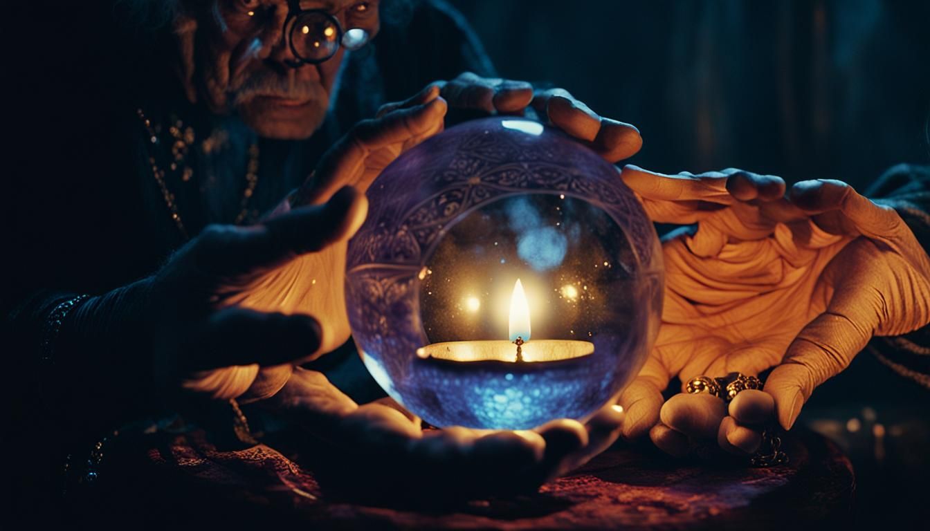 Mystical Fortune Teller Gazing into Crystal Sphere