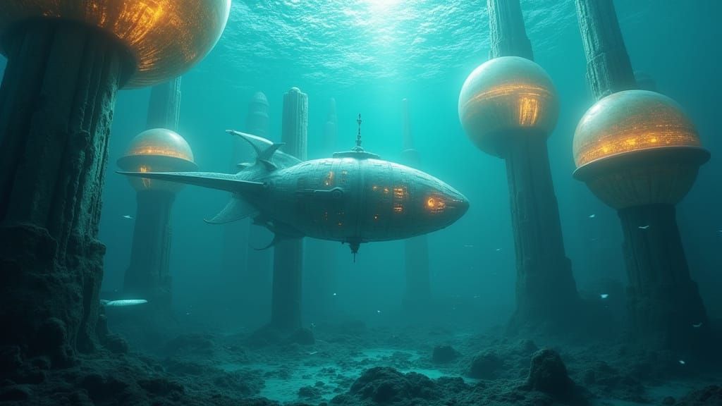 Submersible Vessel Cruises Through Underwater Metropolis