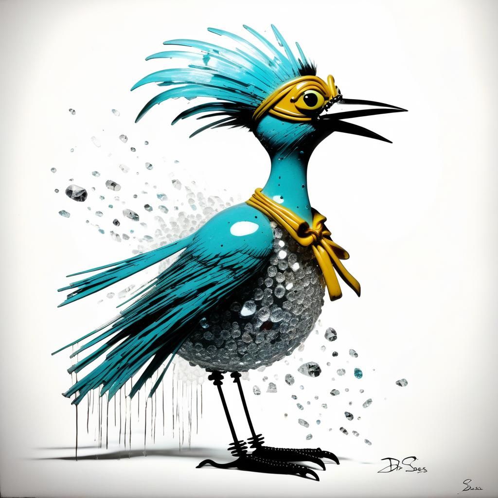 Crystallized Glass Bird in Grungy Punk Style
