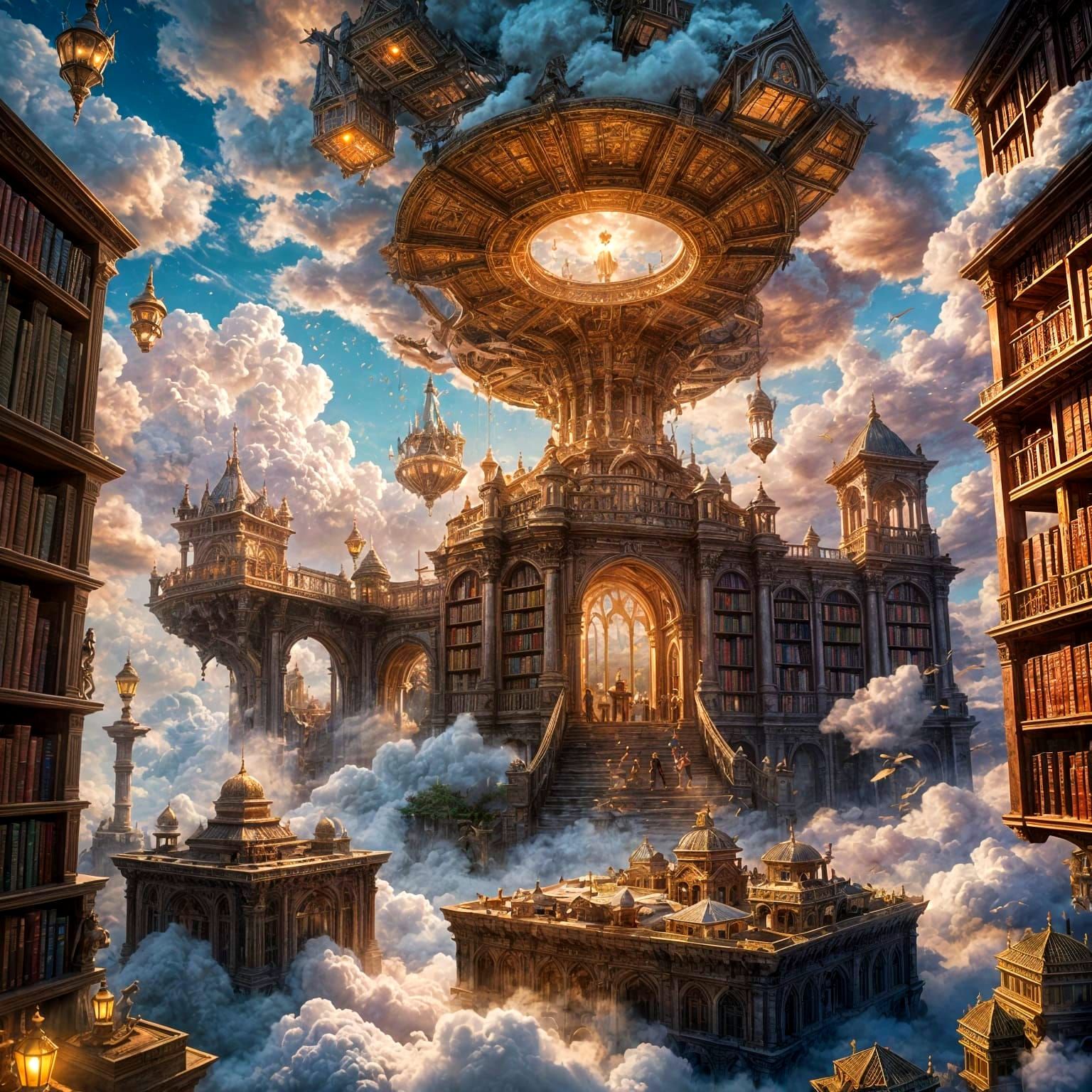 Enchanted Library in the Clouds: Fantasy Concept Art