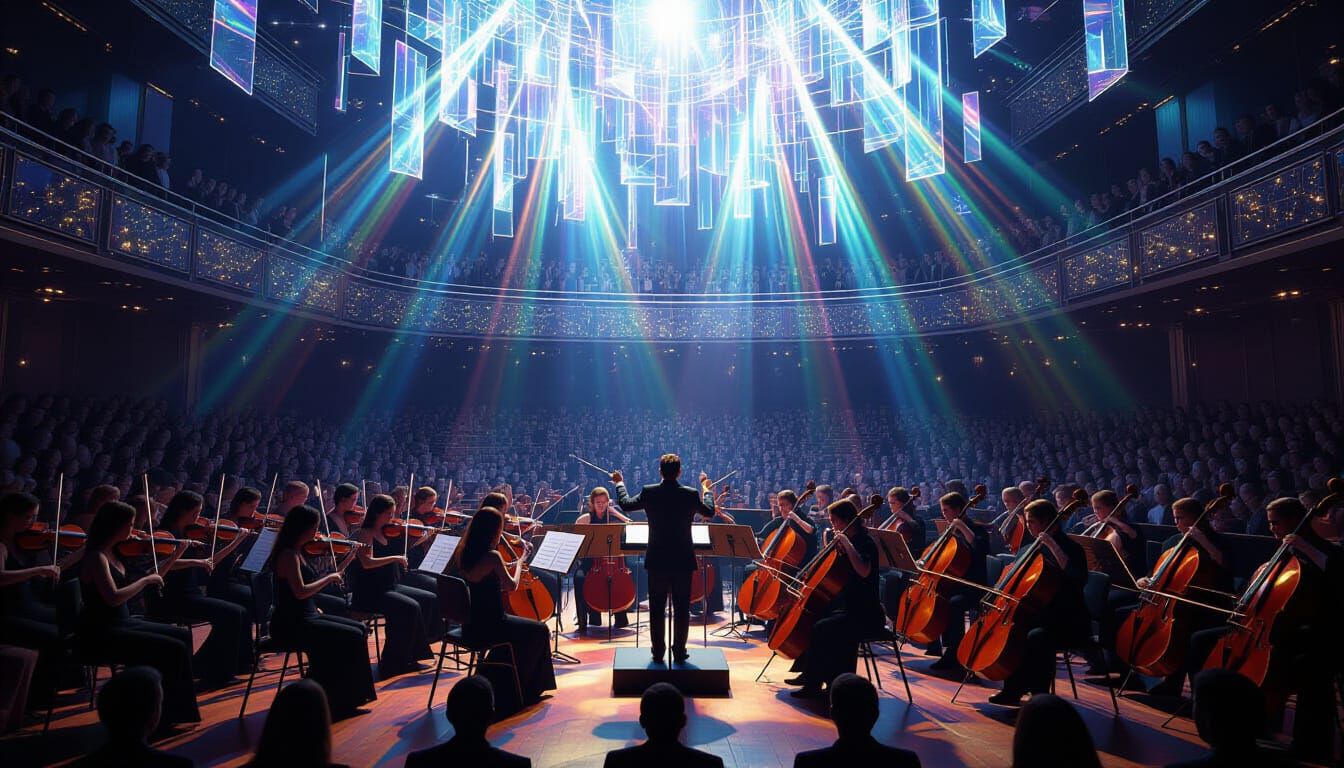 Symphony Orchestra in Surreal Prismatic Concert Hall