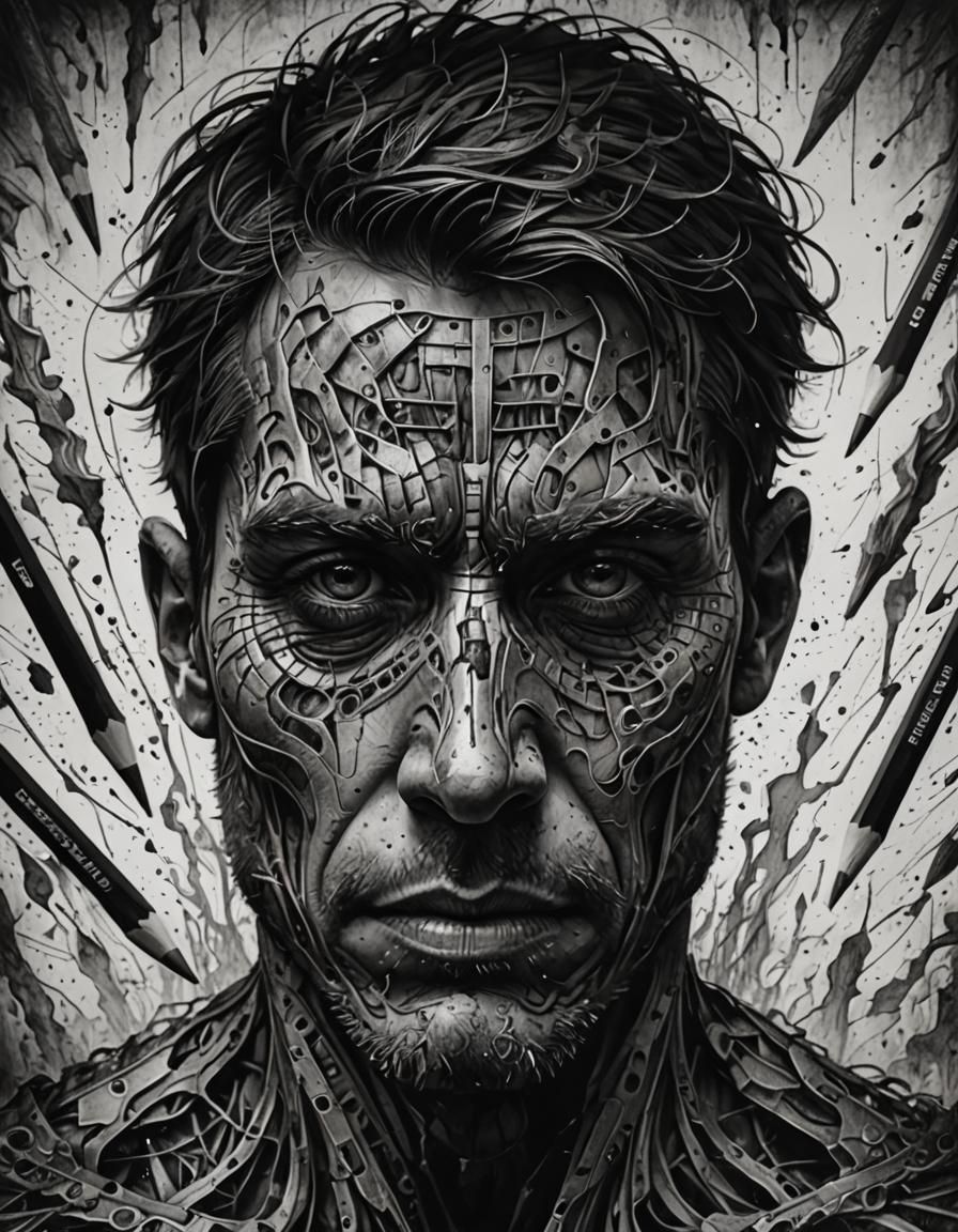 An intricate black and white sketch work that insanely depic...