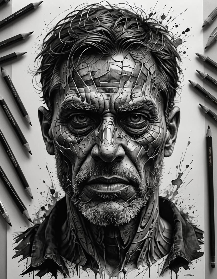 Emotional Portrait in Black and White Pencil Sketch