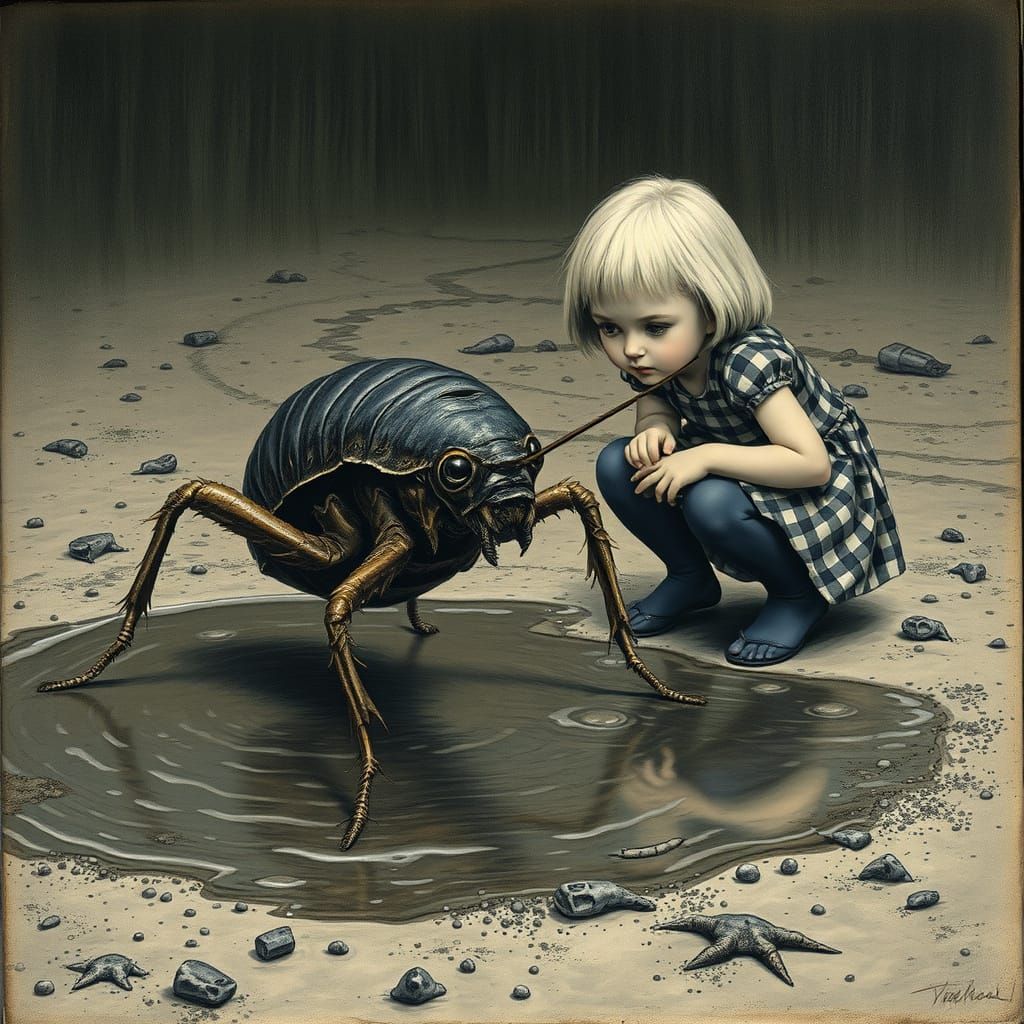 Mole Cricket Encounter in a Haunting Eerie Landscape