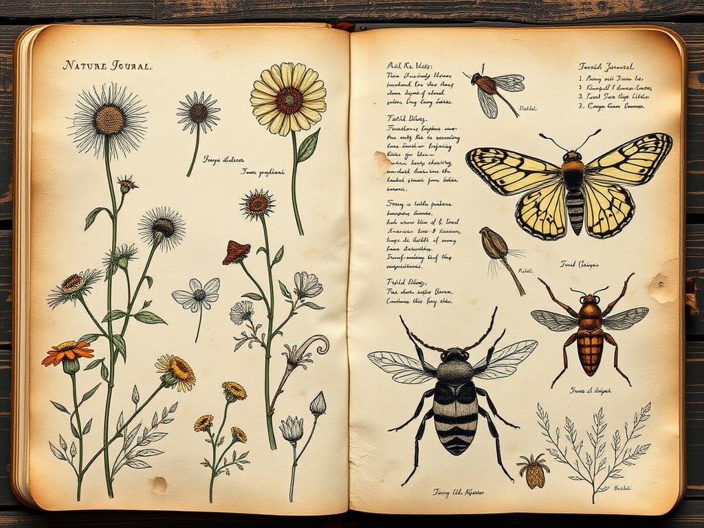 Vintage Nature Journal in Earthy Watercolors and Intricate P...