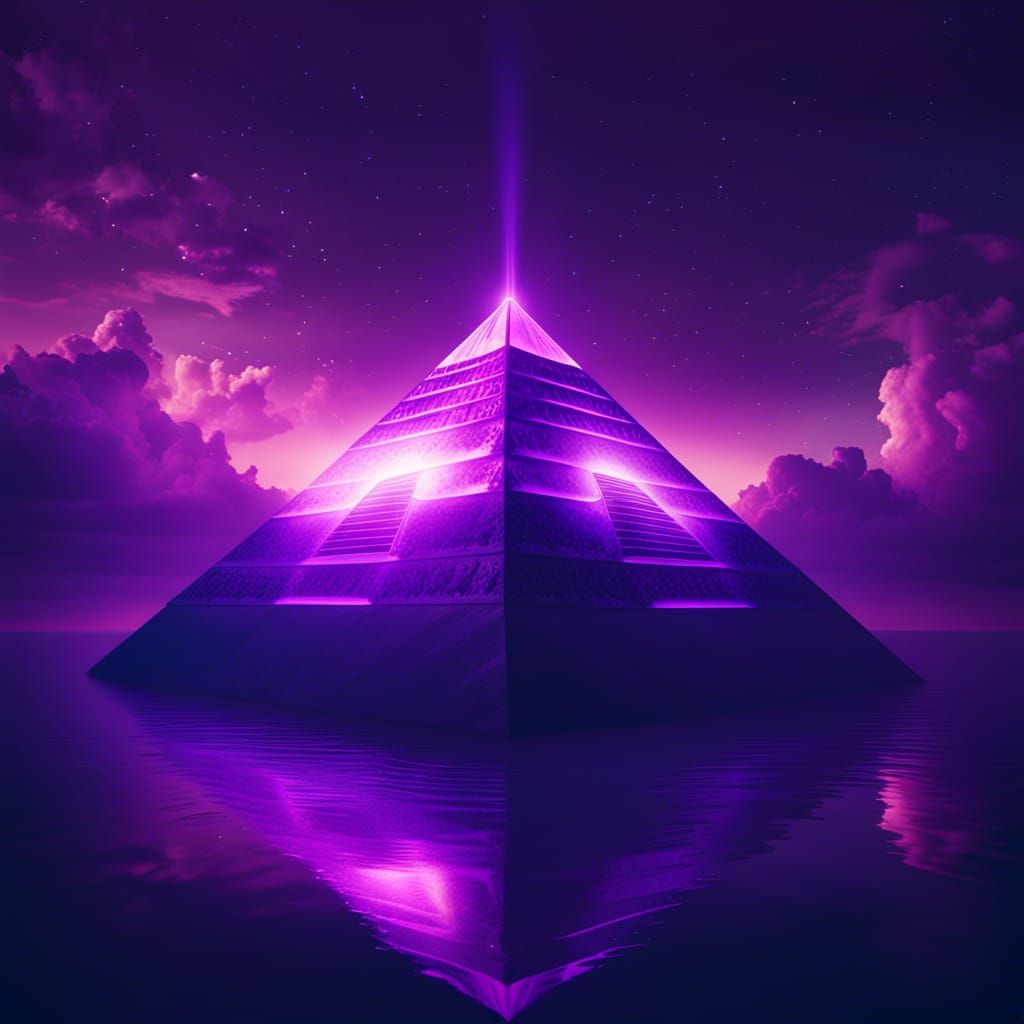 Magical Violet Pyramid Floats in Sky