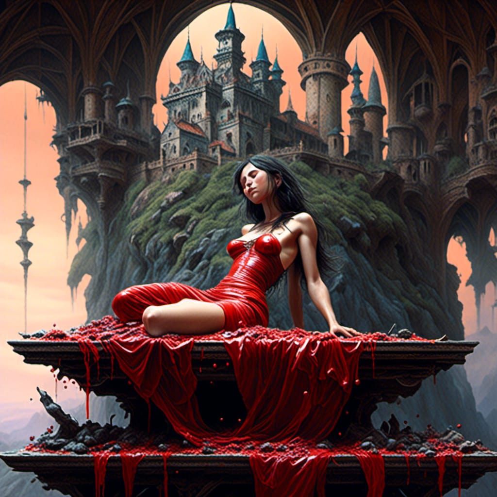 Woman on Table: Fantasy Art Digital Rendering