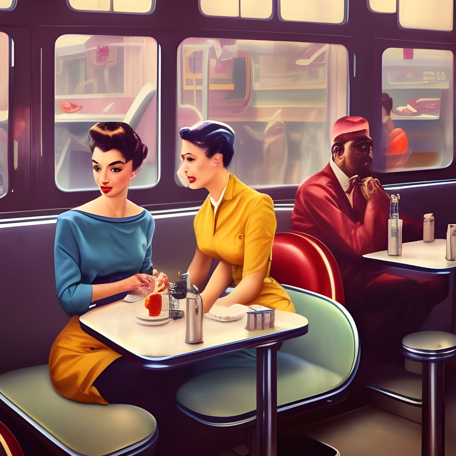 1950s Diner Portrait in Art Nouveau Style