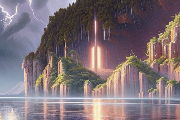 Futuristic Stadium Under Lightning Storm: Digital Art